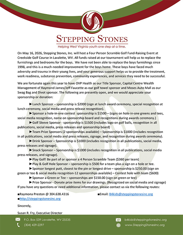2026 Stepping Stones Golf Request Letter